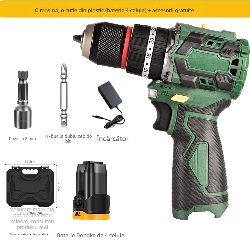 Bormașină fără perii cu baterie litiu – corp drept în stil pistol, reglare continuă a vitezei, diametru maxim burghiu 10 mm