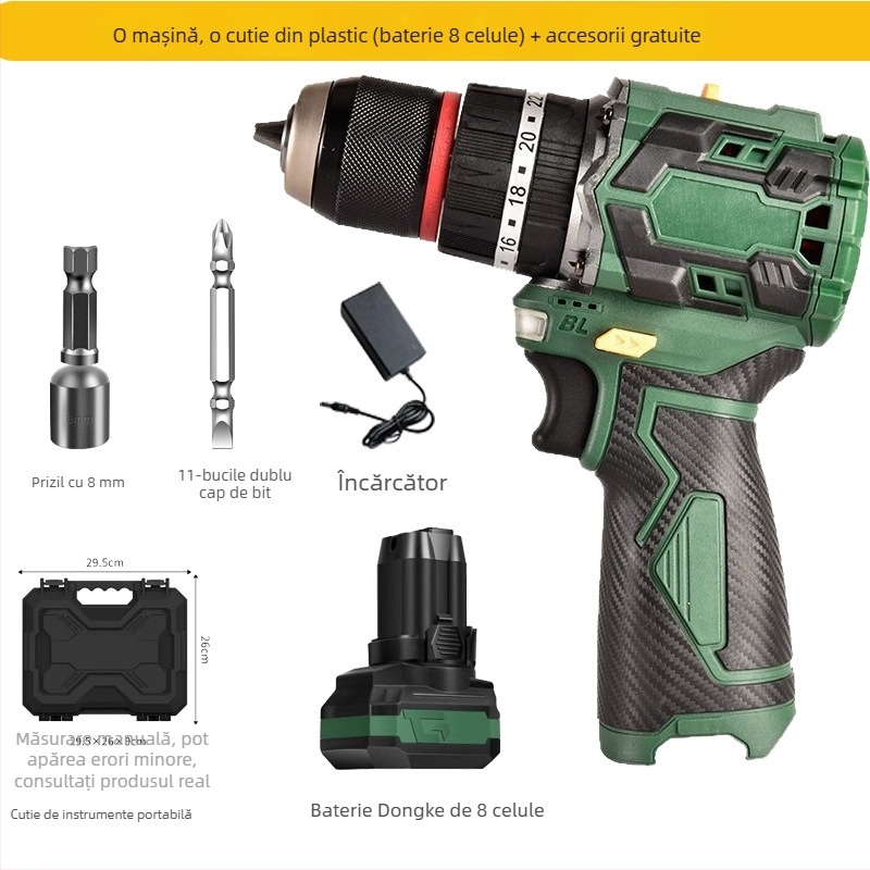 Bormașină fără perii cu baterie litiu – corp drept în stil pistol, reglare continuă a vitezei, diametru maxim burghiu 10 mm