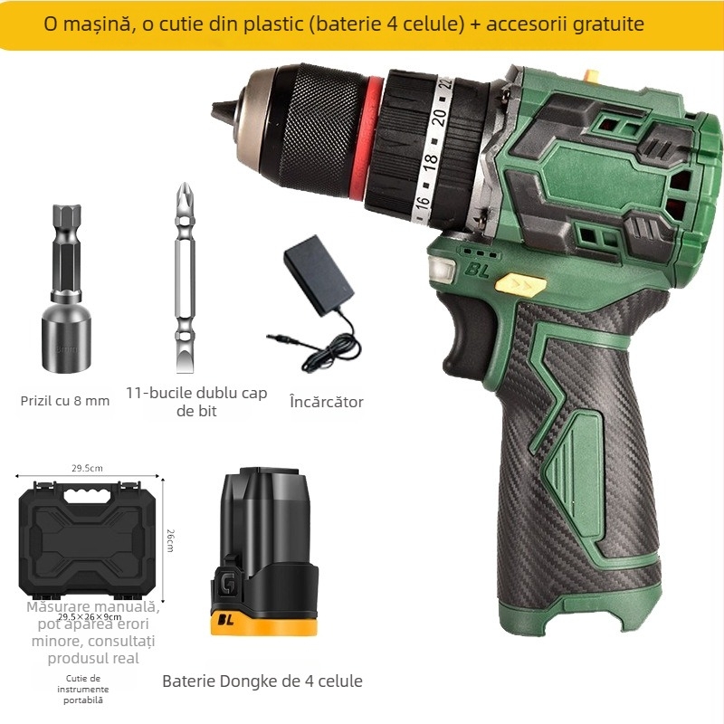 Bormașină fără perii cu baterie litiu – corp drept în stil pistol, reglare continuă a vitezei, diametru maxim burghiu 10 mm