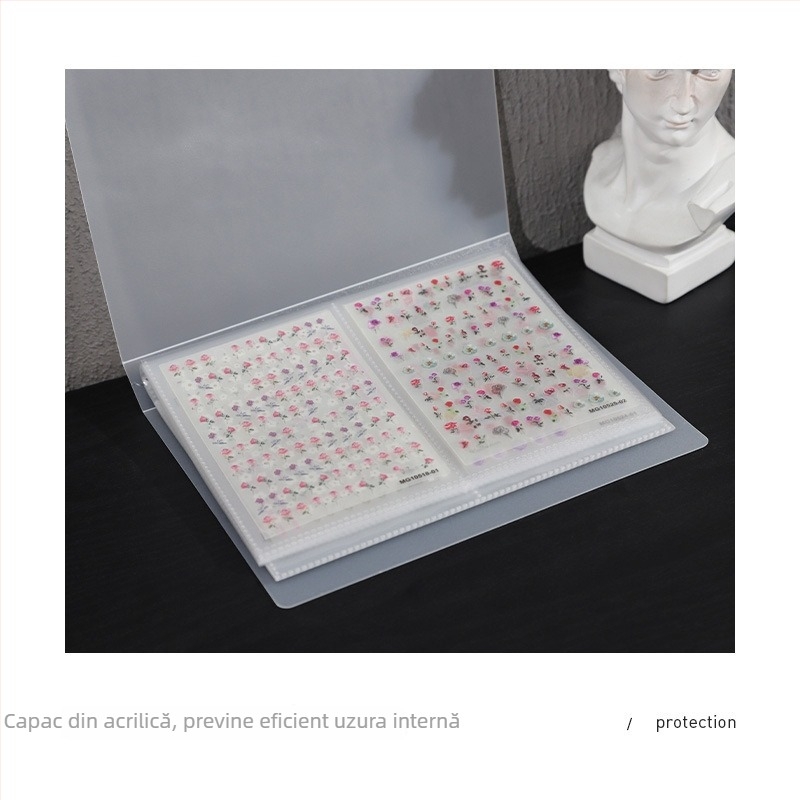 Album de stocare a autocolantelor pentru unghii – stil japonez, transparent, rezistent la praf, pentru autocolante de unghii, afișare și organizare, 33 g, panou de afișare artă pentru unghii, ambalaj de bază
