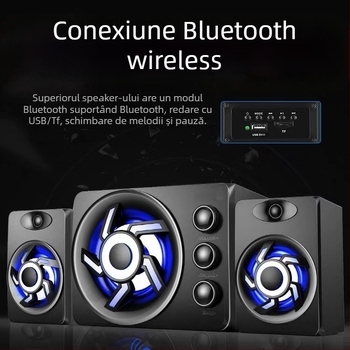 Boxe pentru calculator 2.1 canale, 3W putere, intrare 3,5 mm, Bluetooth 2.1, carcasă din lemn