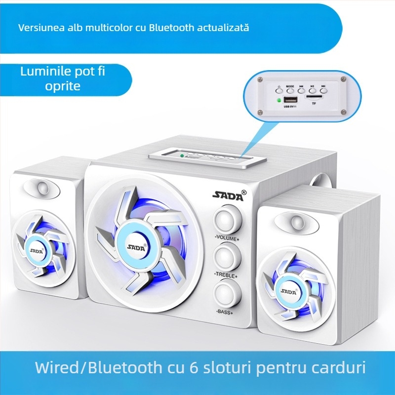 Boxe pentru calculator 2.1 canale, 3W putere, intrare 3,5 mm, Bluetooth 2.1, carcasă din lemn