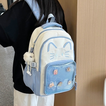 Rucsac pentru elevi, material nylon, respirabil, stil campus tineresc, model anime desen animat, bretele de umăr curbate