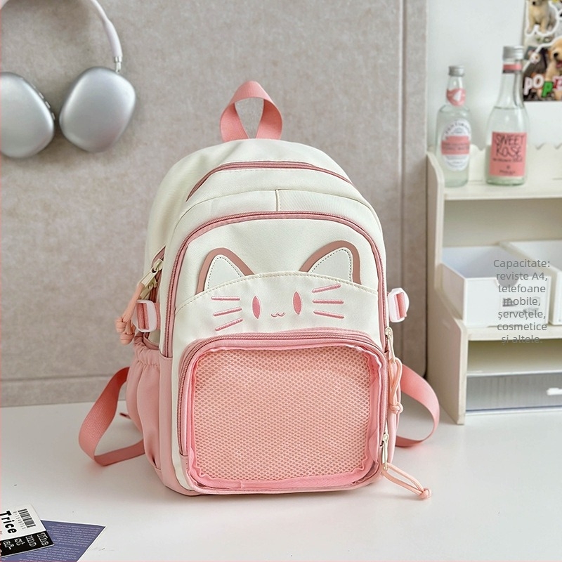 Rucsac pentru elevi, material nylon, respirabil, stil campus tineresc, model anime desen animat, bretele de umăr curbate