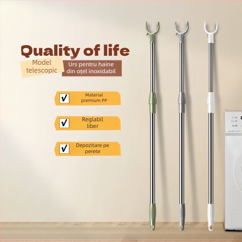 Uscător de haine telescopic din oțel inoxidabil, pentru balcon și baie, stil modern minimalist