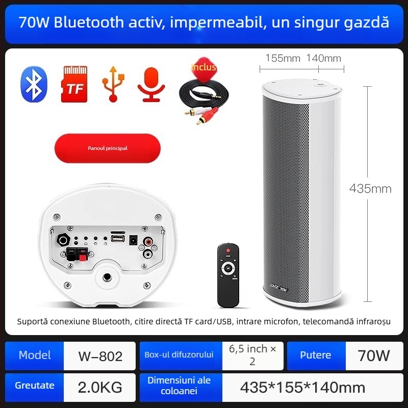 Difuzor activ exterior tip coloană (Bluetooth, 2 difuzoare, sunet 3D, redare MP3, card TF/USB)