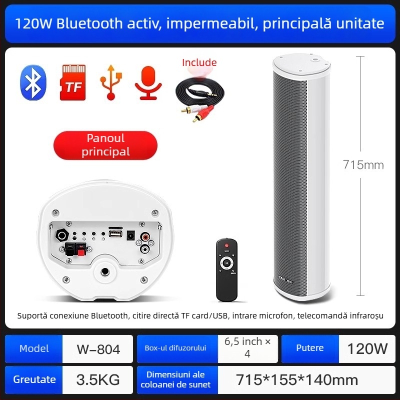 Difuzor activ exterior tip coloană (Bluetooth, 2 difuzoare, sunet 3D, redare MP3, card TF/USB)