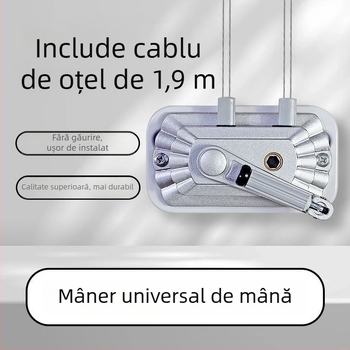 Uscător de haine cu tijă dublă, manivelă, aliaj de aluminiu, lift interior