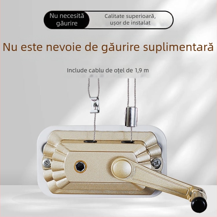 Uscător de haine cu tijă dublă, manivelă, aliaj de aluminiu, lift interior