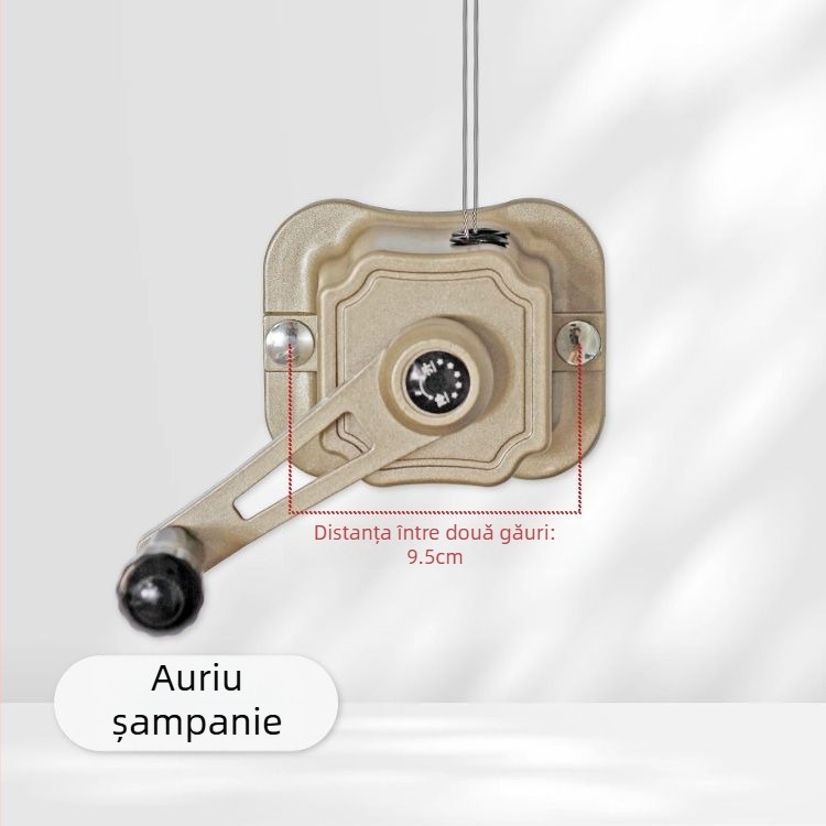 Uscător de haine cu tijă dublă, manivelă, aliaj de aluminiu, lift interior