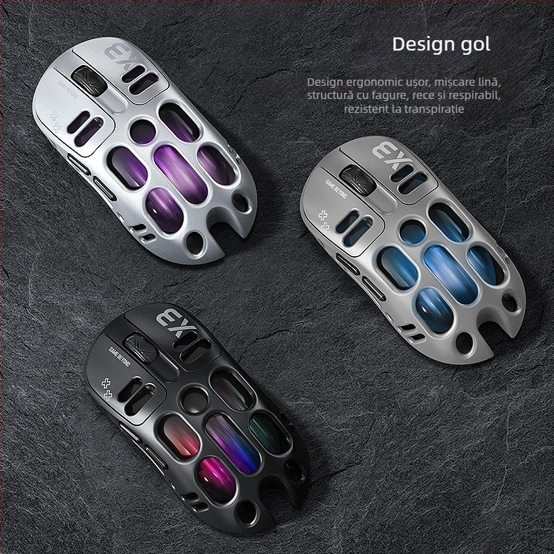 Mouse de gaming Thunder Wolf X3 — trei moduri de conectare (2.4G + Bluetooth), ergonomic, DPI 12000, 6 butoane