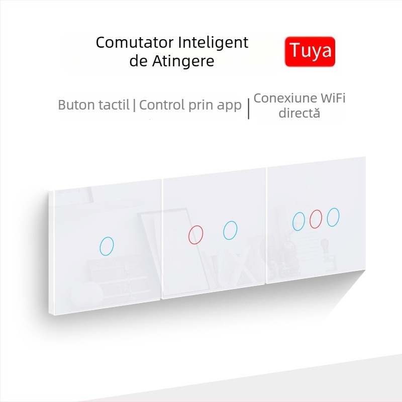 Comutator WiFi inteligent pentru casă – cablare cu un fir/neutral, telecomandă RF433, temporizator Alexa, control prin atingere (100-240V, 10A, distanța dintre găuri 60mm, ABS ignifug)