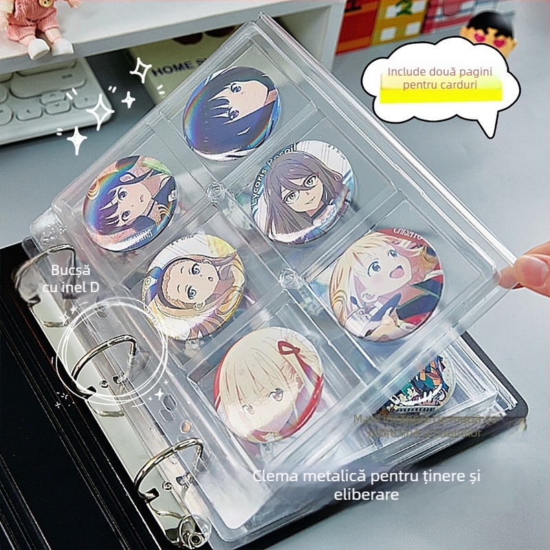 Binder acrilic de birou pentru ecusoane, transparent, antipraf, capacitate mare, copertă PP, stil cu foi detașabile, 1 pagină interioară