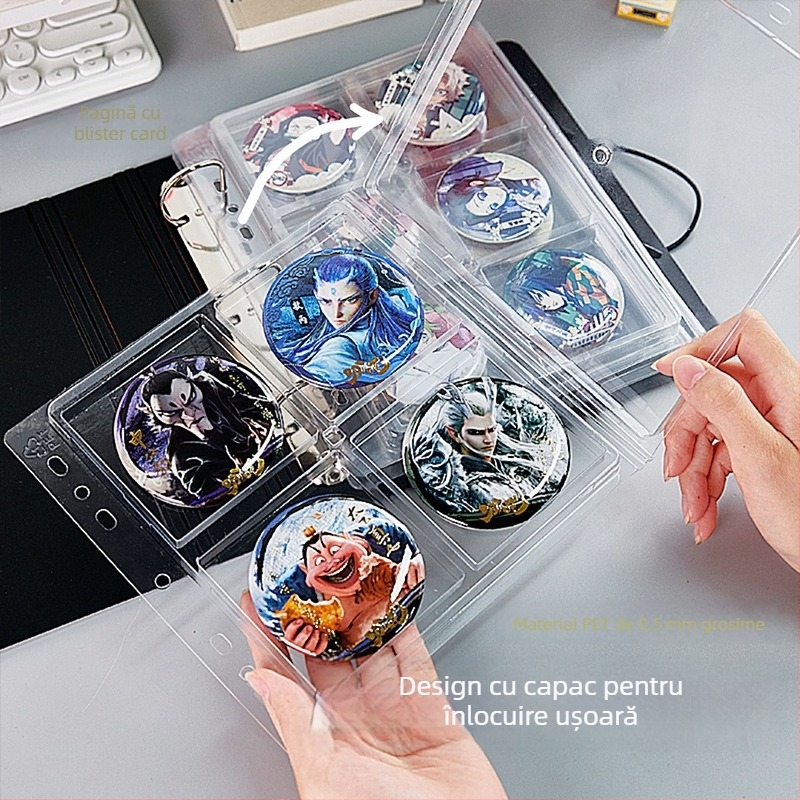 Binder acrilic de birou pentru ecusoane, transparent, antipraf, capacitate mare, copertă PP, stil cu foi detașabile, 1 pagină interioară