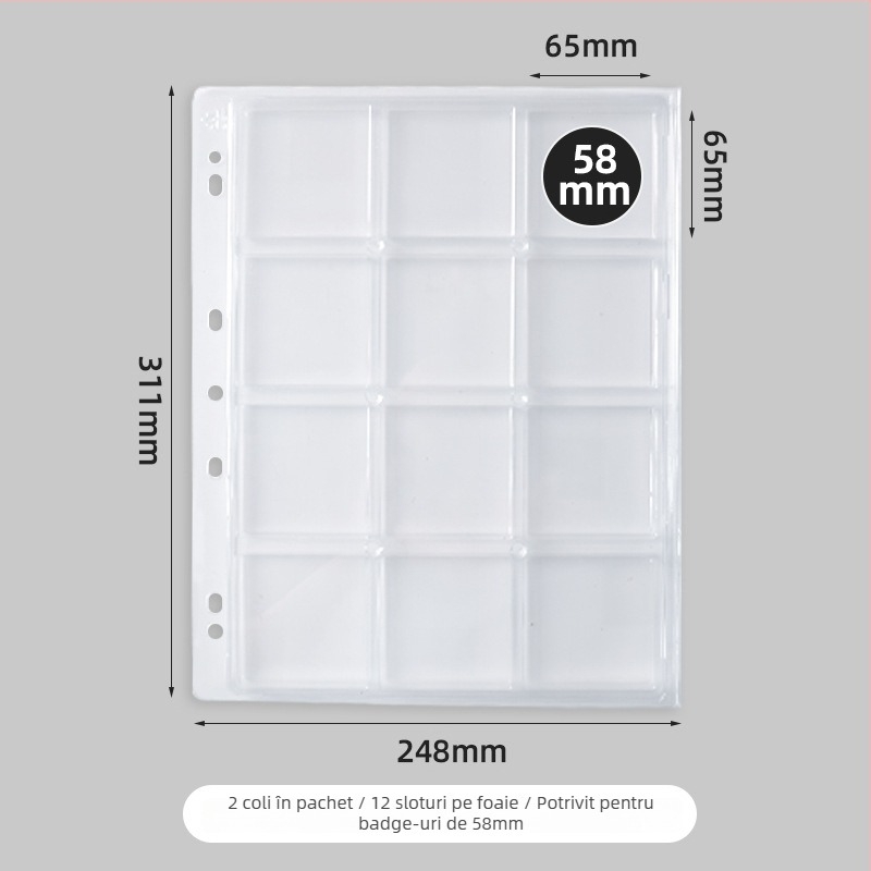 Binder acrilic de birou pentru ecusoane, transparent, antipraf, capacitate mare, copertă PP, stil cu foi detașabile, 1 pagină interioară