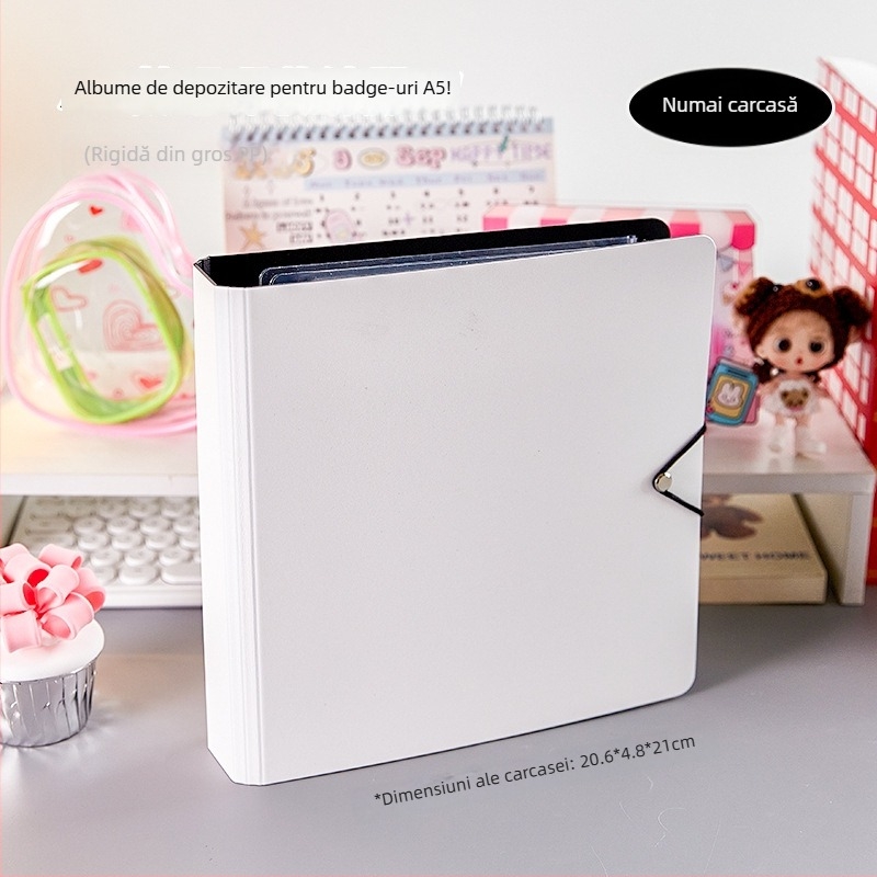 Binder acrilic de birou pentru ecusoane, transparent, antipraf, capacitate mare, copertă PP, stil cu foi detașabile, 1 pagină interioară