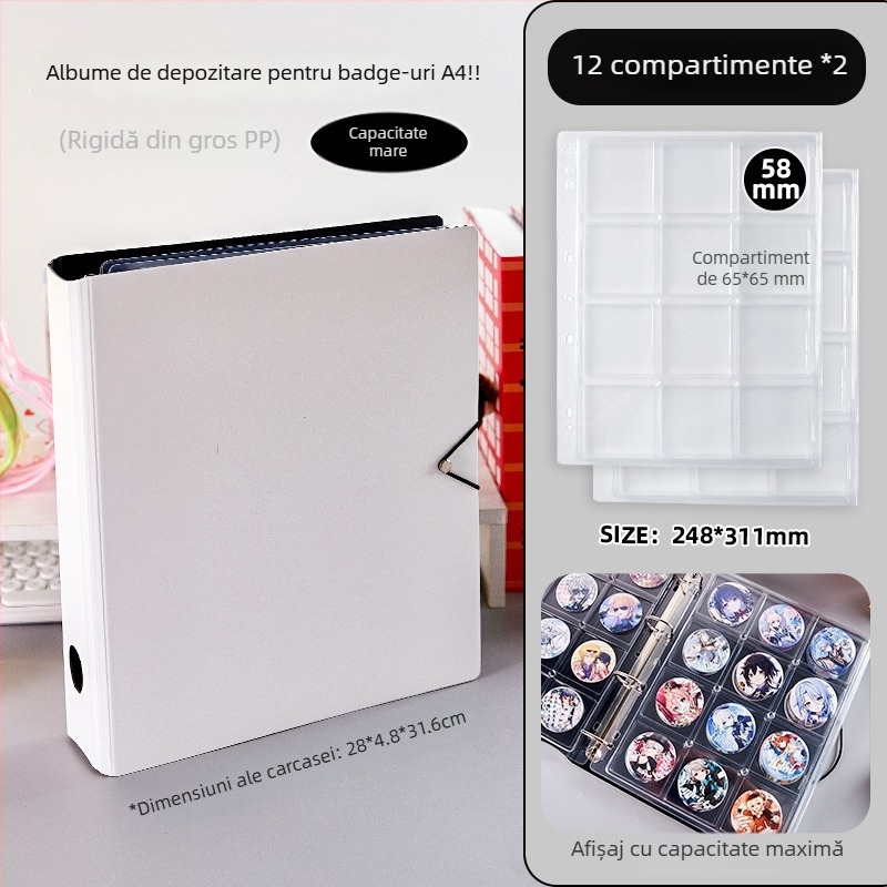 Binder acrilic de birou pentru ecusoane, transparent, antipraf, capacitate mare, copertă PP, stil cu foi detașabile, 1 pagină interioară