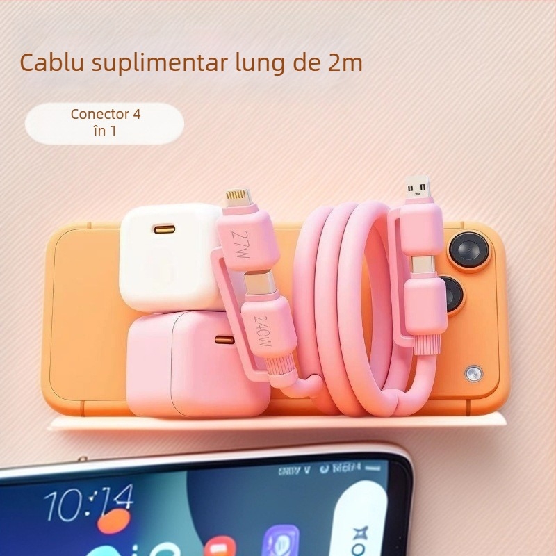 Cablu de date rapid de 4 în 1: Lightning, USB 3.0 și Type-C – 120W, compatibil QC