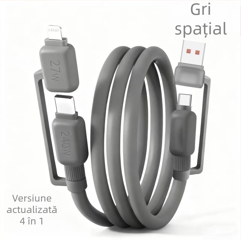 Cablu de date rapid de 4 în 1: Lightning, USB 3.0 și Type-C – 120W, compatibil QC