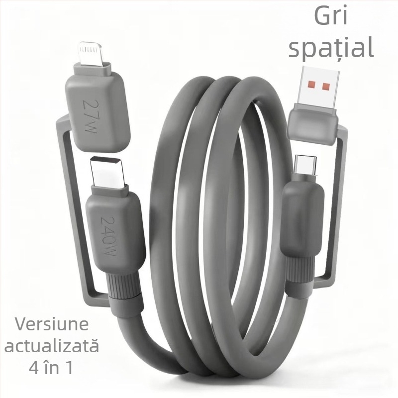 Cablu de date rapid de 4 în 1: Lightning, USB 3.0 și Type-C – 120W, compatibil QC