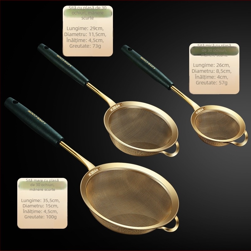 Sită de bucătărie din oțel inoxidabil 304 – antiderapant, logo personalizat, personalizare disponibilă, stil lux ușor