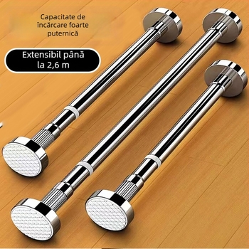 Bară retractabilă de uscat haine din oțel inoxidabil — montaj fără găuri, pentru balcon și baie, bară de perdea