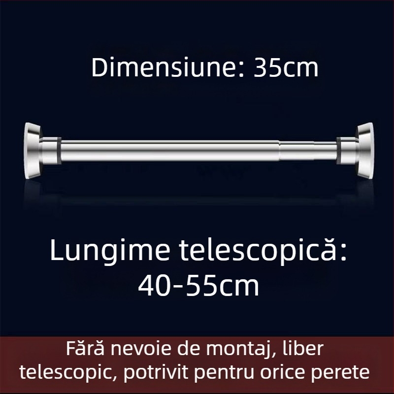 Bară retractabilă de uscat haine din oțel inoxidabil — montaj fără găuri, pentru balcon și baie, bară de perdea