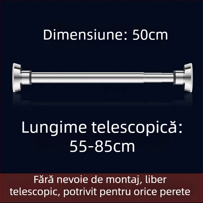 Bară retractabilă de uscat haine din oțel inoxidabil — montaj fără găuri, pentru balcon și baie, bară de perdea