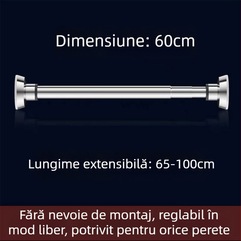 Bară retractabilă de uscat haine din oțel inoxidabil — montaj fără găuri, pentru balcon și baie, bară de perdea