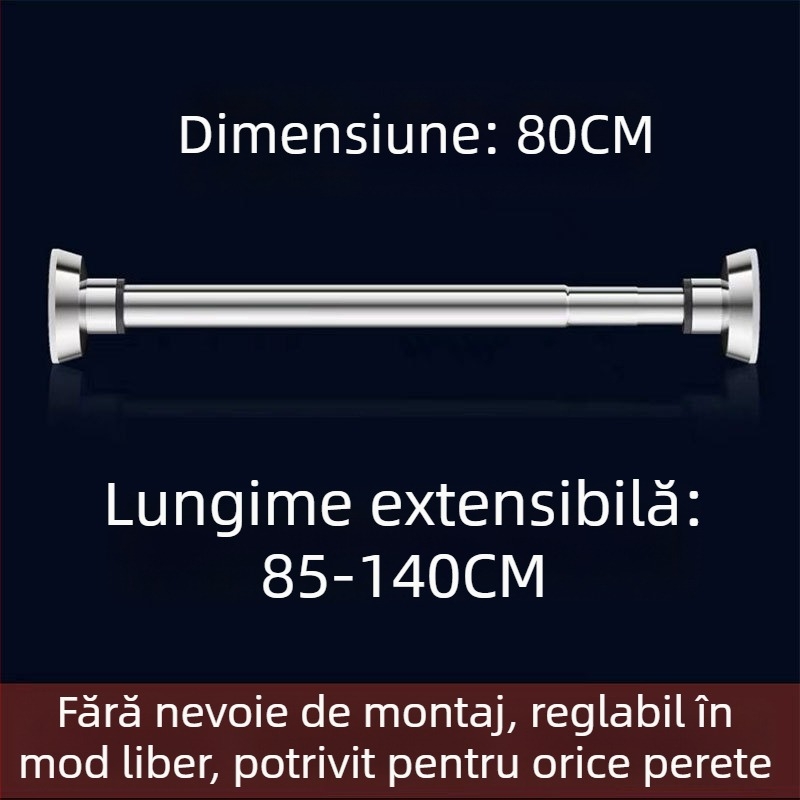 Bară retractabilă de uscat haine din oțel inoxidabil — montaj fără găuri, pentru balcon și baie, bară de perdea