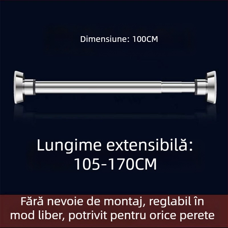 Bară retractabilă de uscat haine din oțel inoxidabil — montaj fără găuri, pentru balcon și baie, bară de perdea