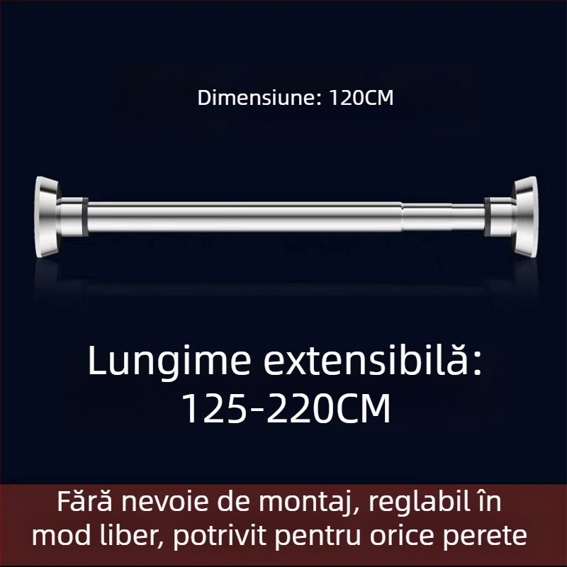 Bară retractabilă de uscat haine din oțel inoxidabil — montaj fără găuri, pentru balcon și baie, bară de perdea