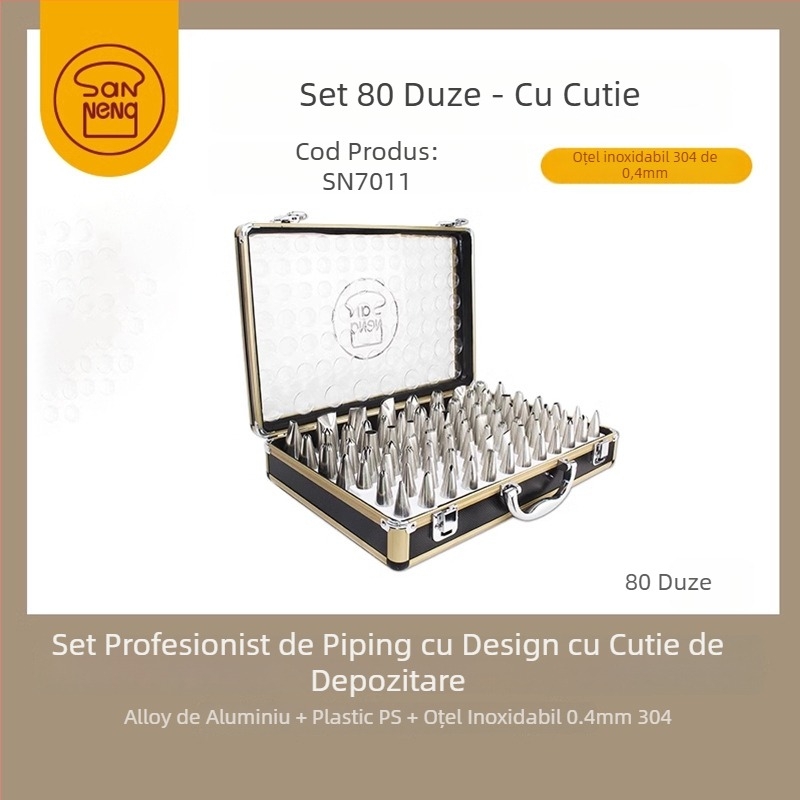 Sanneng SN7011 set de 80 vârfuri de decorare, din oțel inoxidabil 304, pentru decorare profesională de prăjituri și fursecuri