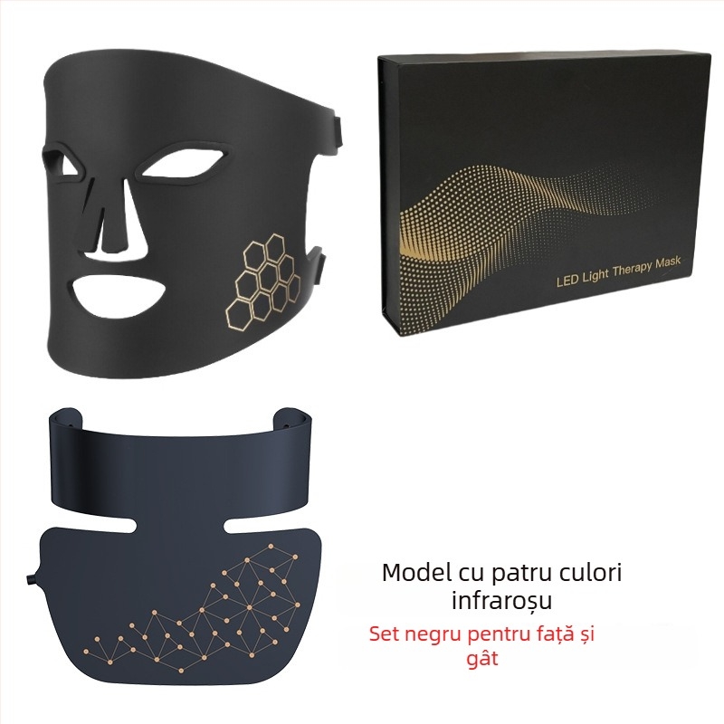 Dispozitiv Photon LED pentru față și gât — mască din silicon, baterie 1200–2000 mAh, IPX4 rezistent la apă, fototerapie cu lumină colorată