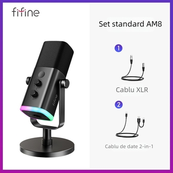 Microfon de gaming cu reducere dinamică a zgomotului și RGB, wireless, baterie încorporată 1200-2000 mAh, autonomie 8-12 ore, captare cardioidă în formă de inimă, SNR ≥ 100 dB