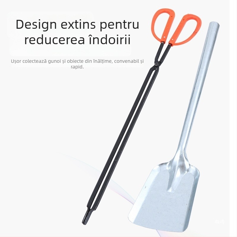 Set de unelte pentru soba cu cărbune Xiangsu — cârlig pentru foc, clește pentru foc, lopățică pentru cărbune, clipsuri pentru cărbune la grătar; formă pătrată, stil universal