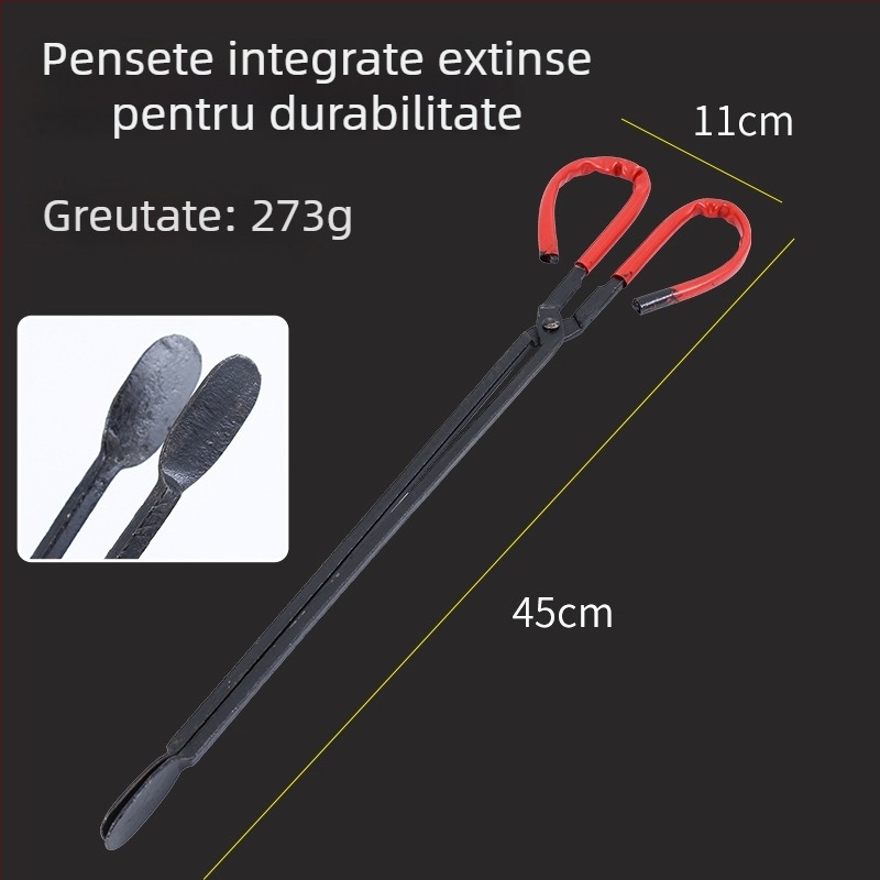 Set de unelte pentru soba cu cărbune Xiangsu — cârlig pentru foc, clește pentru foc, lopățică pentru cărbune, clipsuri pentru cărbune la grătar; formă pătrată, stil universal