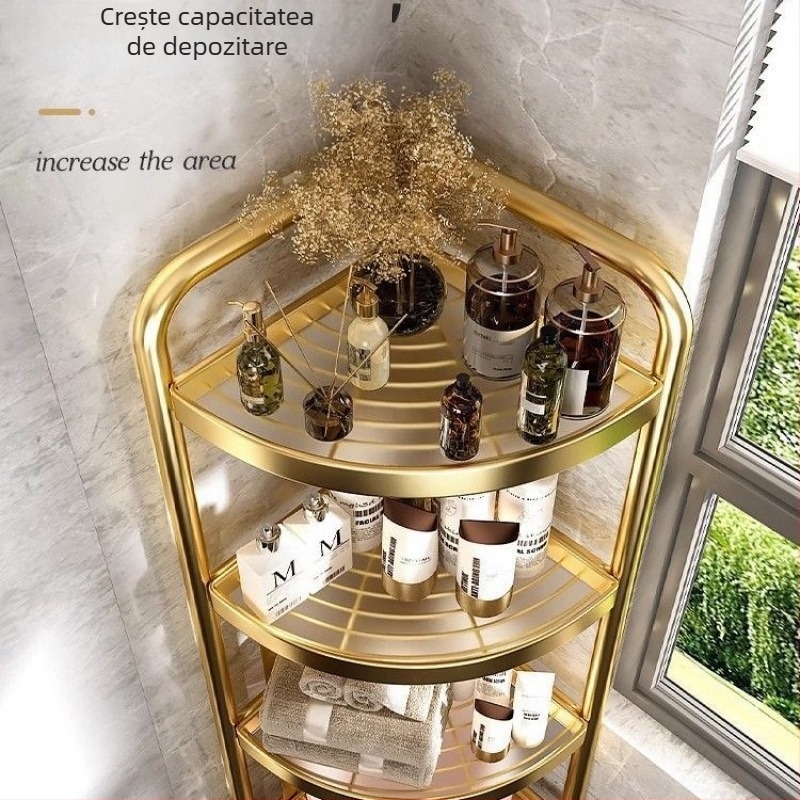 Raft triunghiular pentru baie, pe podea, din fier, finisaj vopsire cu uscare la cuptor, 5 etaje, capacitate de încărcare 15–20 kg / 5–10 kg / 25–30 kg