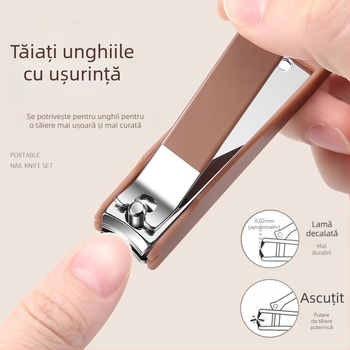 Set de unelte pentru tăierea unghiilor cu lame plate înclinate și husă portabilă; construcție din sticlă, oțel inoxidabil, oțel carbon; greutate netă 144 g