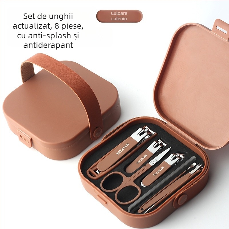 Set de unelte pentru tăierea unghiilor cu lame plate înclinate și husă portabilă; construcție din sticlă, oțel inoxidabil, oțel carbon; greutate netă 144 g