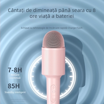 Microfon wireless Bluetooth cu microfon încorporat; Bluetooth 5.0, baterie încorporată 800–1000 mAh, autonomie 3–6 ore, răspuns în frecvențe 100 Hz–20 kHz, pentru casă, PC și scenă