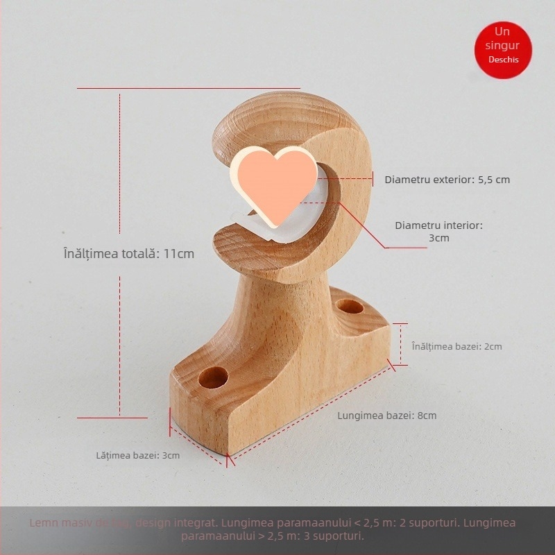 Suport pentru bară de draperii, lemn fag masiv, stil japonez roman, brand Teren, fără personalizare