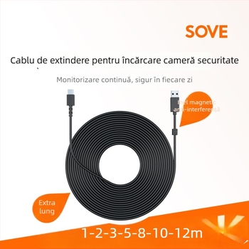 Cablu de extensie pentru cameră de supraveghere cu interfață Type-C, brand Sove su wei, compatibil cu camere de supraveghere, utilizare în exterior
