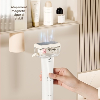 Dulap oglindă cu presor de pastă de dinți, suport detașabil pentru față/prosoape, spațiu de depozitare pentru periuța de dinți electrică, suport pentru periuța de dinți în partea de jos, cutie magnetică pentru baie