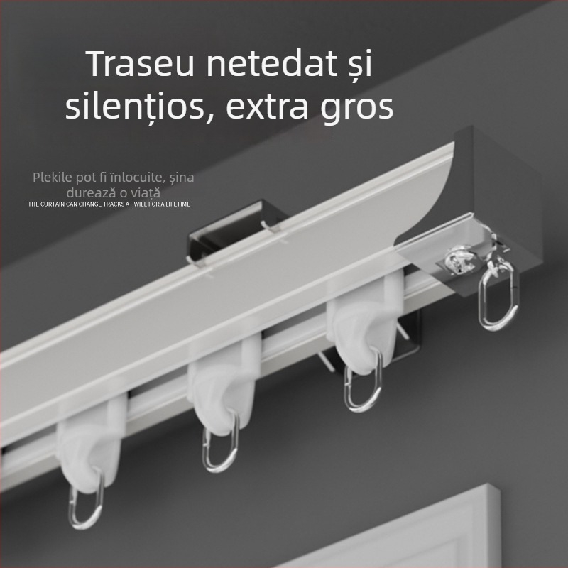 Shuyu șină pentru perdele din aliaj de aluminiu, silențioasă - montaj lateral, șină dreaptă, dublă, personalizabilă