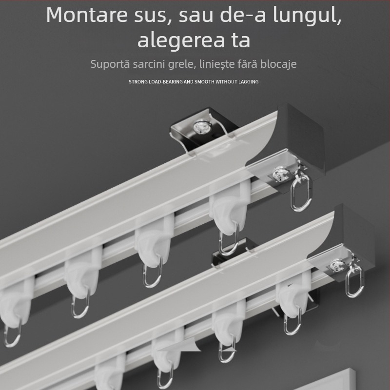 Shuyu șină pentru perdele din aliaj de aluminiu, silențioasă - montaj lateral, șină dreaptă, dublă, personalizabilă