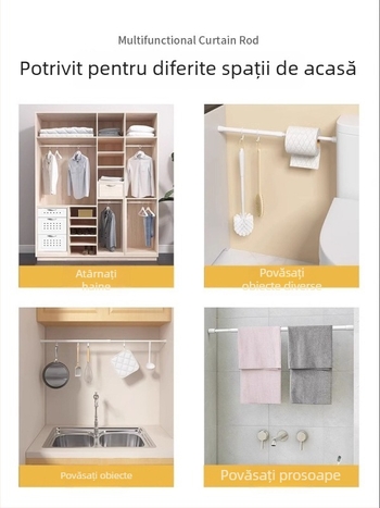 Bară telescopică pentru perdele – montaj fără găuri, mini extensibilă, pentru duș și baie, poate suporta încărcare