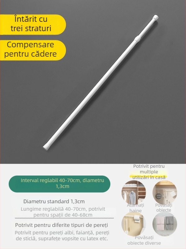 Bară telescopică pentru perdele – montaj fără găuri, mini extensibilă, pentru duș și baie, poate suporta încărcare