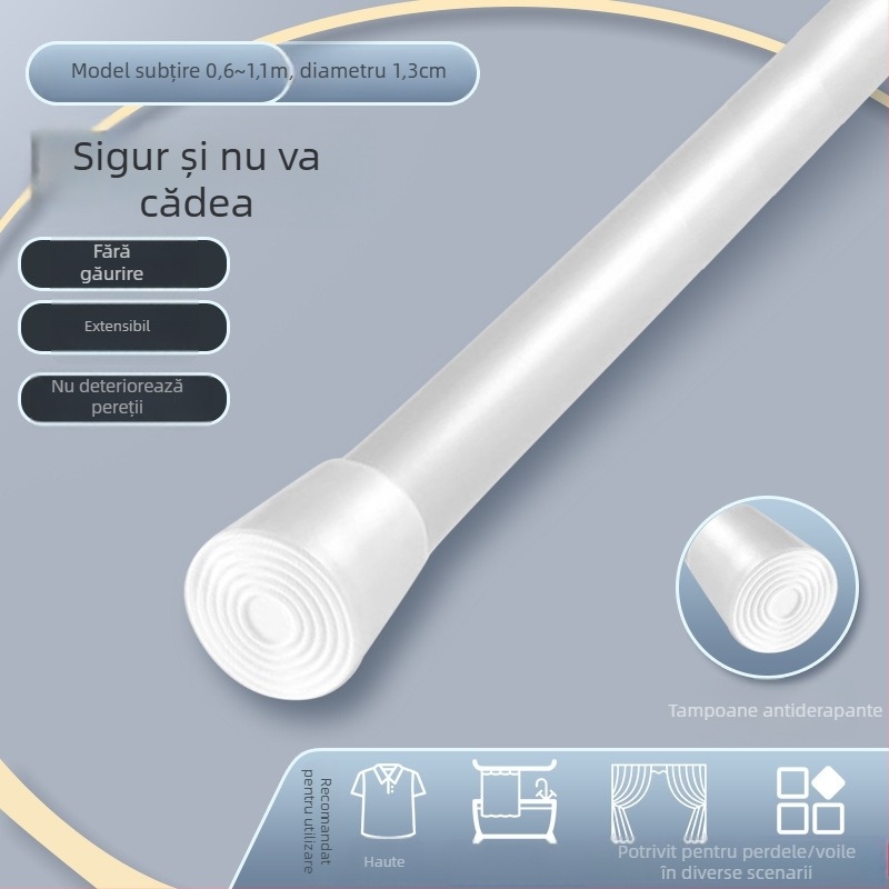 Bară telescopică pentru perdele – montaj fără găuri, mini extensibilă, pentru duș și baie, poate suporta încărcare