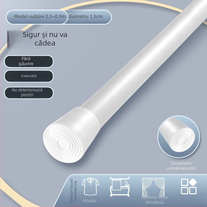 Bară telescopică pentru perdele – montaj fără găuri, mini extensibilă, pentru duș și baie, poate suporta încărcare